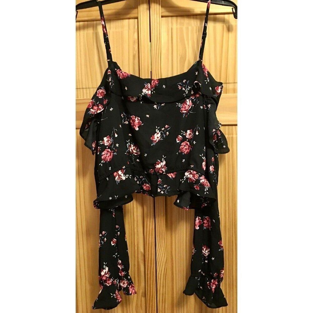 Womens Sz 10 Top By Divided Long Sleeve Ruffles V-Neck Off Shoulder NWT - Picture 2 of 8